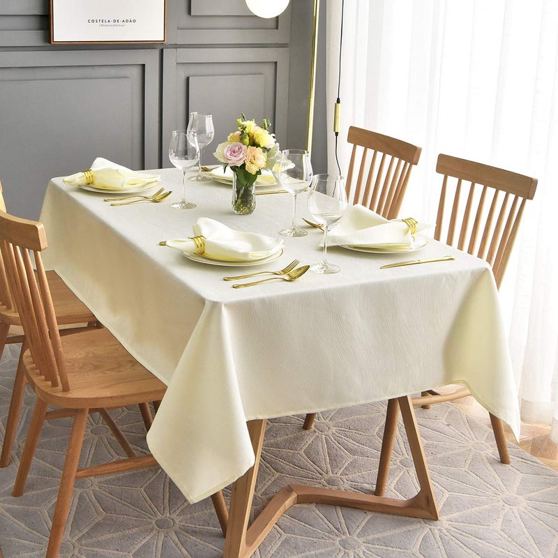 maxmill Jacquard Table Cloth Waving Pattern Water Resistant Wrinkle Resistance Heavy Weight Soft Tablecloth for Kitchen Dinning Tabletop Decoration Oblong 60 x 140 Inch Ivory - Image 3
